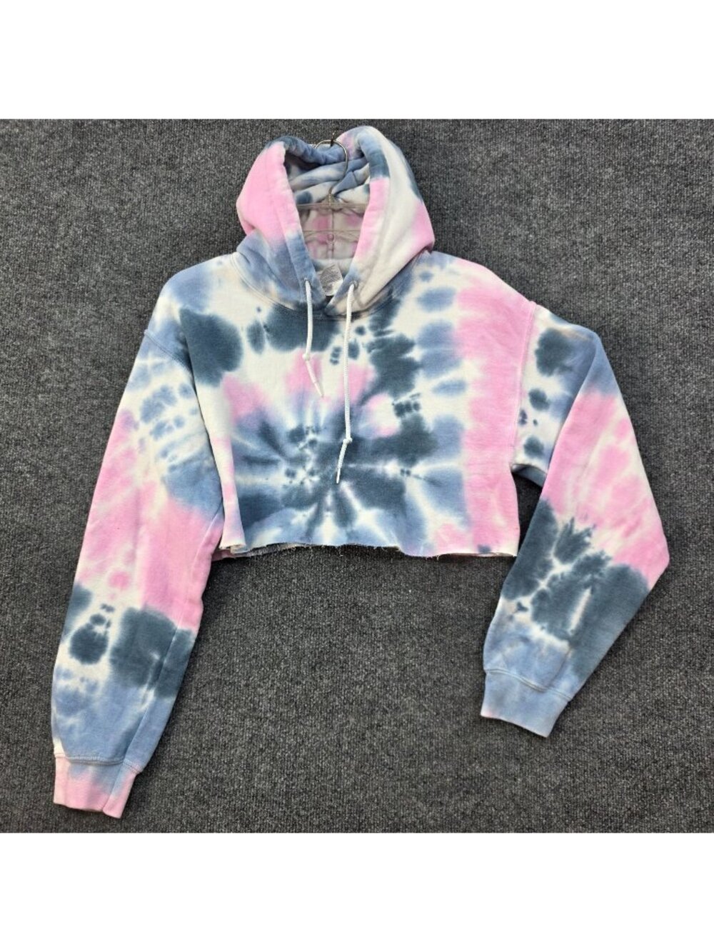 Gildan Tie Dye Crop Hoodie SP Pink Raw Hem Cotton Grunge Fairy Streetwear Barbie